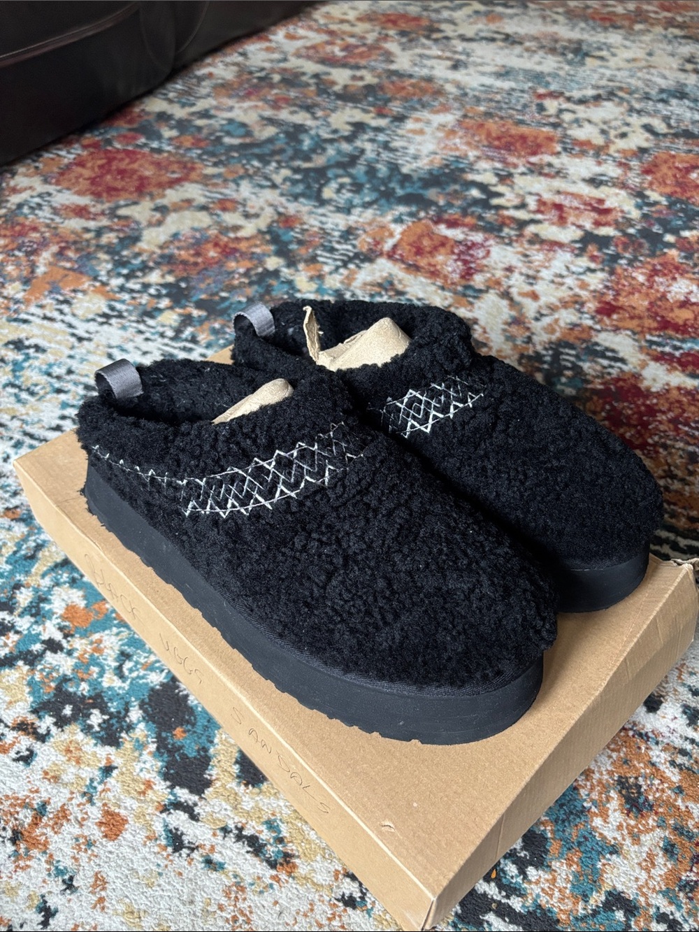 UGG Kids Black Sherpa Slip-On Clogs
